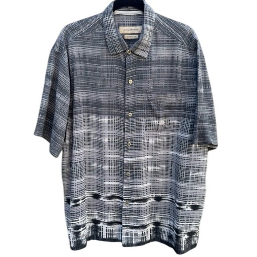 Tommy Bahama Mens Gray Plaid Short-Sleeve‎ Shirt XL Button-Up Collared Casual